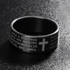 Trendy Men's Ring Stainless Steel Black Color Jesus Cross Ring Letter Bible Verse Prayer Finger Rings For Men Amulet Jewelry
