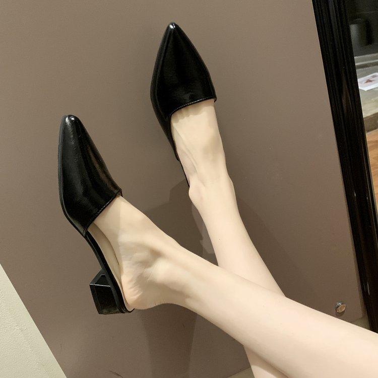 Half slippers women's 2025 summer new pointed middle heel women slippers Korean version outside wearing muller shoes