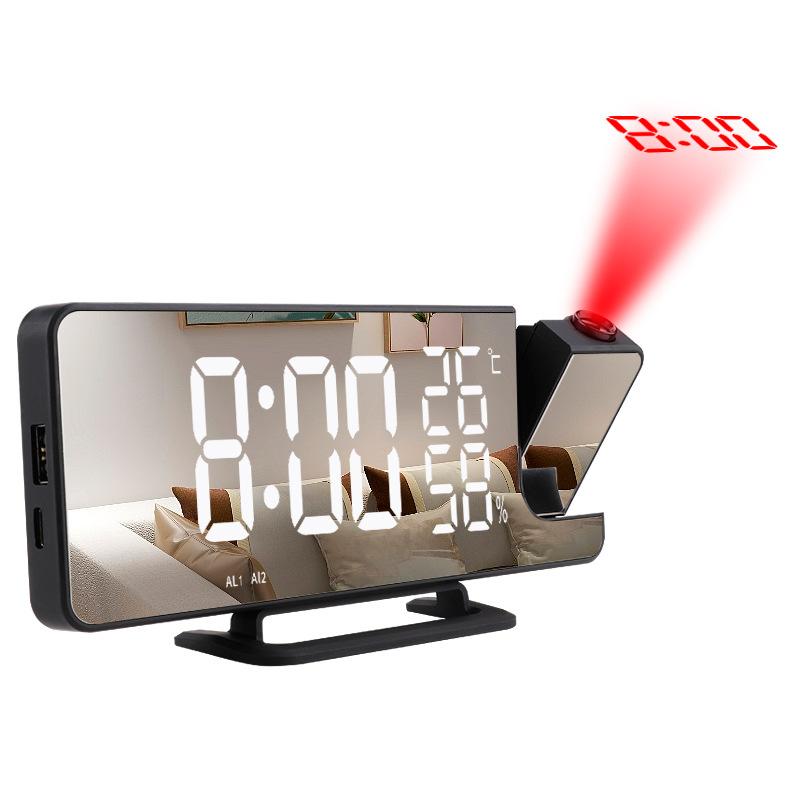 New Radio Projection Alarm Clock LED Large Screen Digital Display Temperature and Humidity Clock Desktop Electronic Clock
