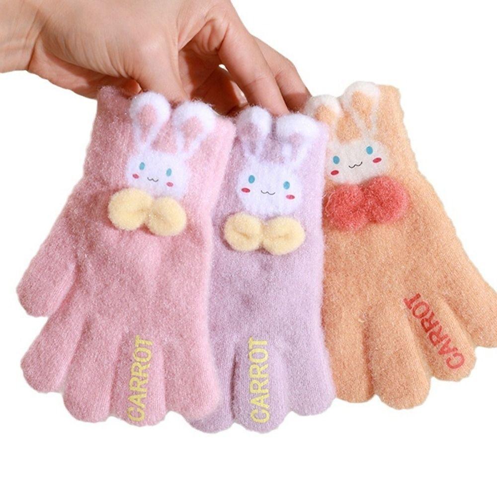 Faux Alpaca Wool Rabbit Bow Knitted Gloves Warm Lining Faux Alpaca Wool Gloves Children