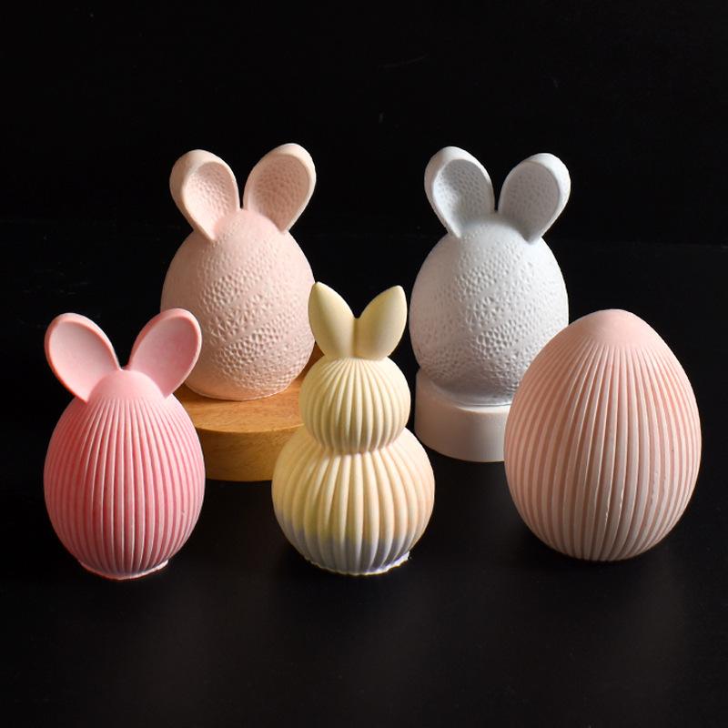 Ostern Serie Silikonform 3D Gestreiftes Ei Stehohr Hase Kürbis Diamantmuster Häschen Duftkerze Gips Handwerk Geschenkform