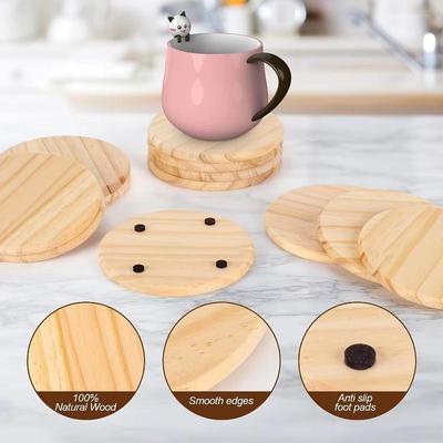 6pcs/set Wooden Coasters Household Dining Utensils Circular Wooden Coasters Blank Slices DIY Building Models Painting Coatings