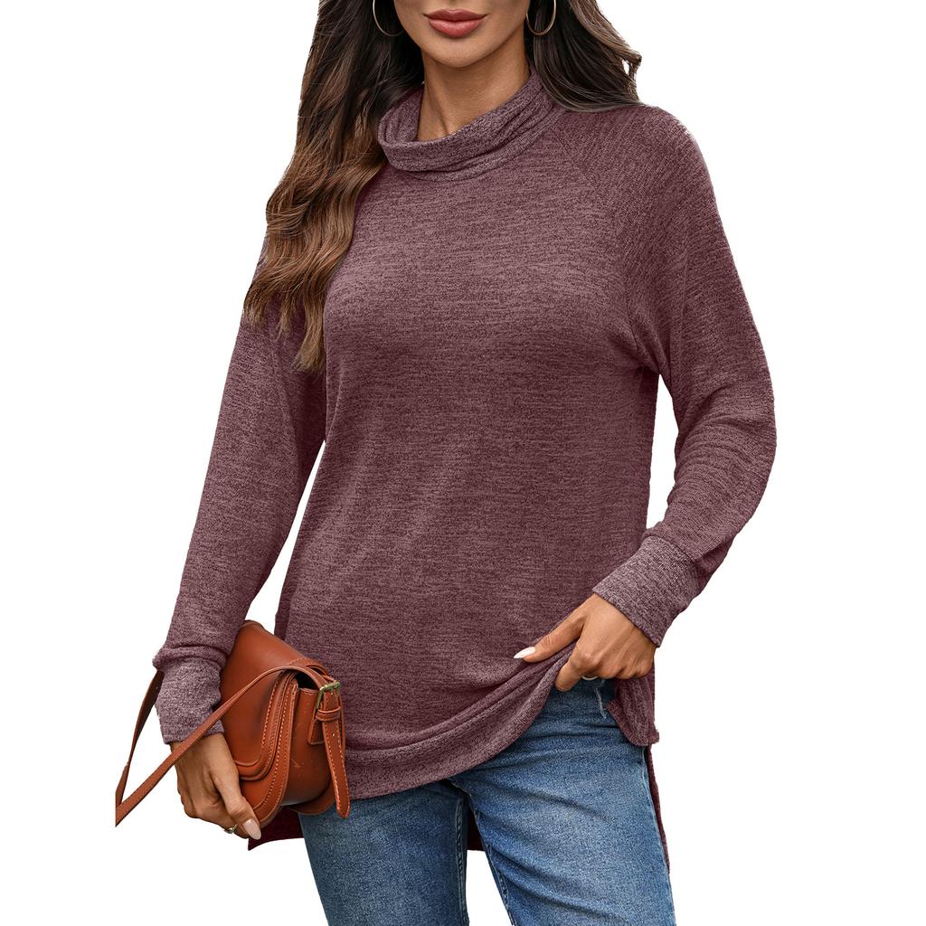 New Autumn and Winter Color-blocking High-neck Loose Long-sleeved T-shirt Top for Women
