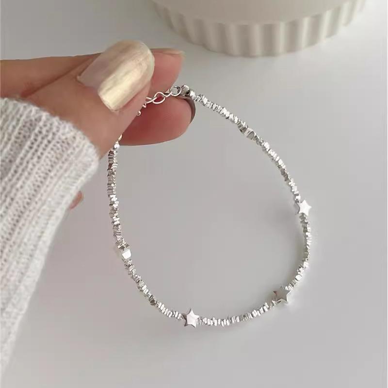 

S925 Sterling Silver Adjustable Lapis Lazuli Paired With Crushed Silver Simple Irregular Bracelets Girl Fine Jewelry Wholesale 19CM Adjustable