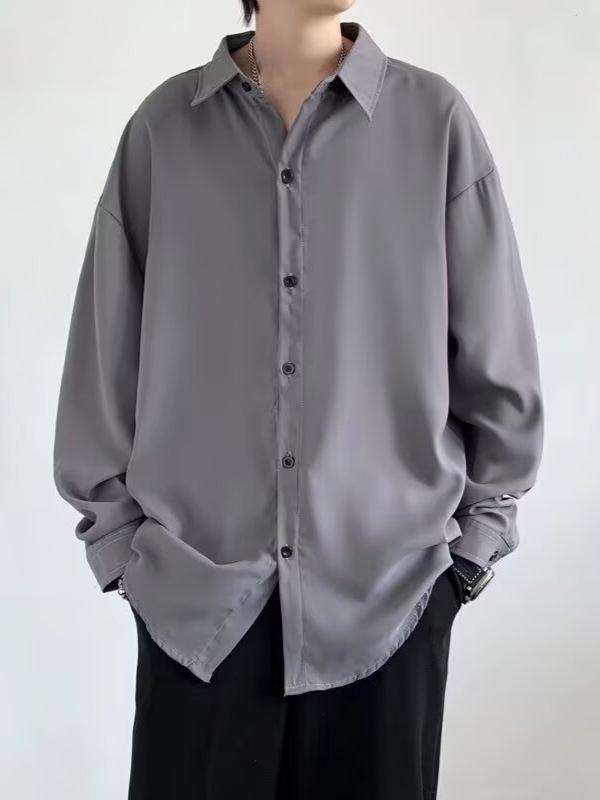 2026 Spring/Summer High-End Men's Loose Korean Style Solid Color Long Sleeve Casual Shirt