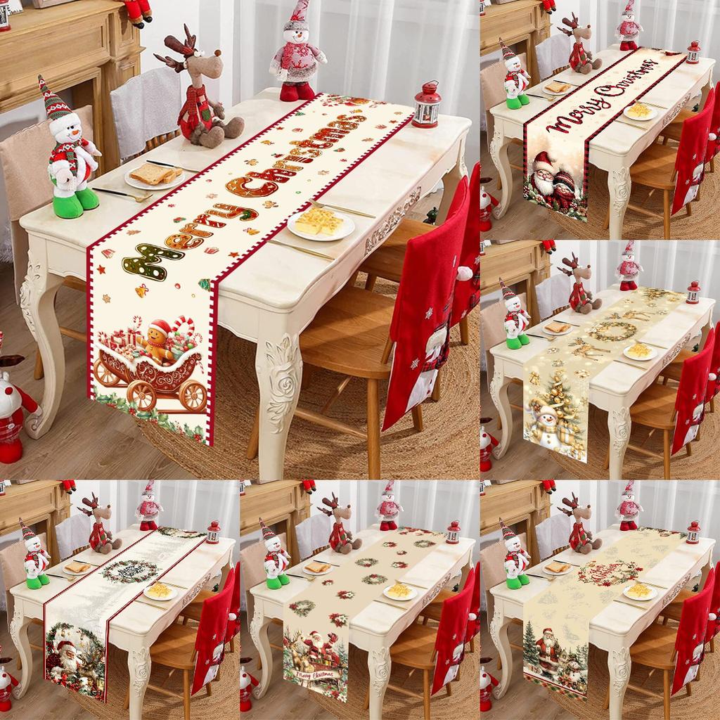 Vintage Christmas Table Runner Farmhouse Table Flag Merry Christmas Decoration for Home 2025 Winter Holidays Dinning Table Decor