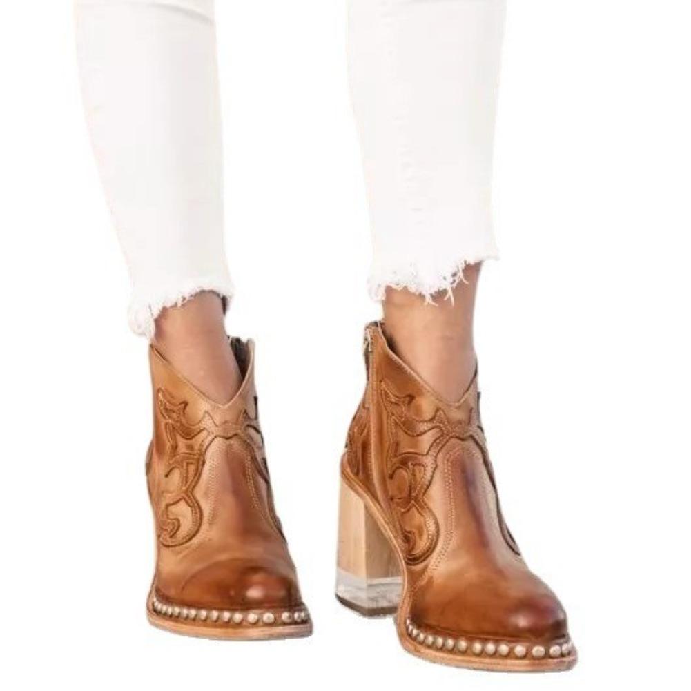 Fashion Female Ankle Boots Leather Women's Shoes Low Heel Cool British Embroidered Design Soft Short Boots Party Ladies Footwear PU 2025