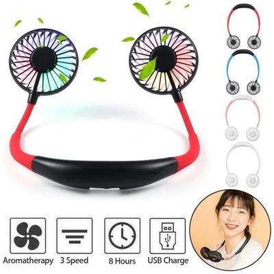 Portable Neck Fan USB Rechargeable - Pendaiso - Red Black - 3 Speeds - Aromatherapy Lighting
