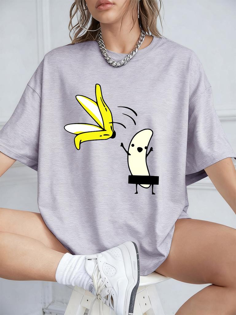Cartoon Banana Dancing Prints TShirts Womens Cotton Summer Short Sleeve Tops Comfortable Loose ONeck T Shirt Casual Clothes