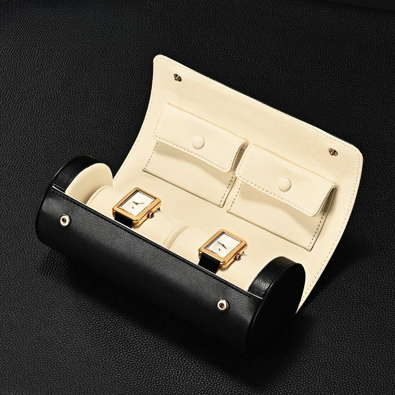 Luxury PU Leather Watch Storage Box, Multi-Functional Dual Slot Portable Case for Watches & Jewelry