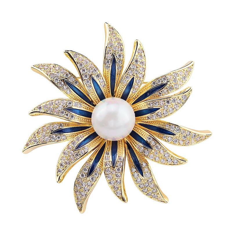 Sunflower Brooch, Trendy Pearl Brooch, Elegant Women's Brooch