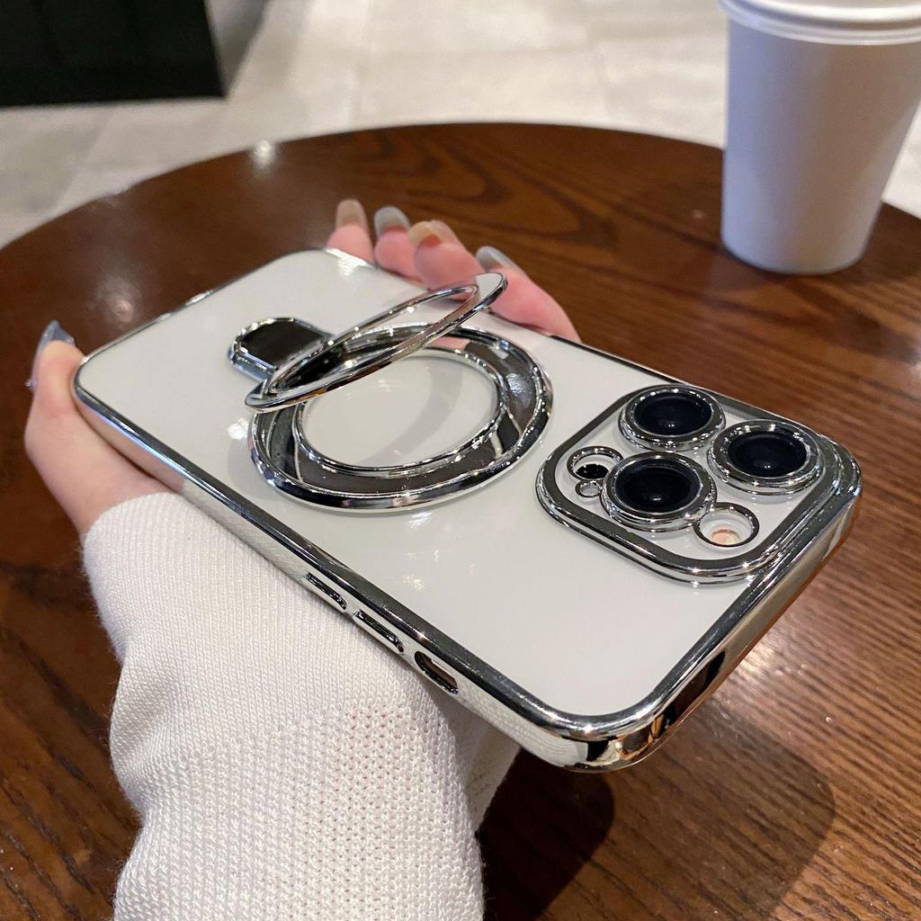 Husă Electroplacat cu Inel Magnetic pentru iPhone 16 SE, 15 Pro Max, 14 și 13