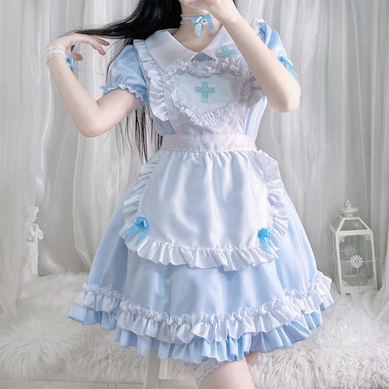 Soft sister, sky blue female cross maid dress, maid dress, women's boss dress.