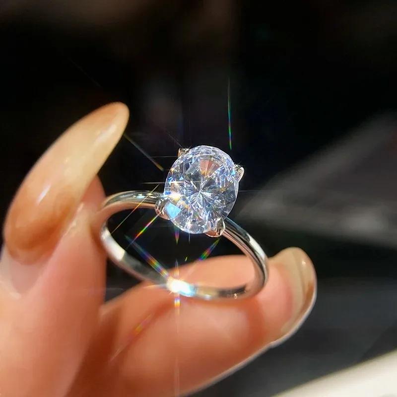 925 Silver Zirconia 1-3CT Gorgeous Shiny Oval Stone Ring For Women Engagement Wedding Luxury High Quality Fine Jewelry