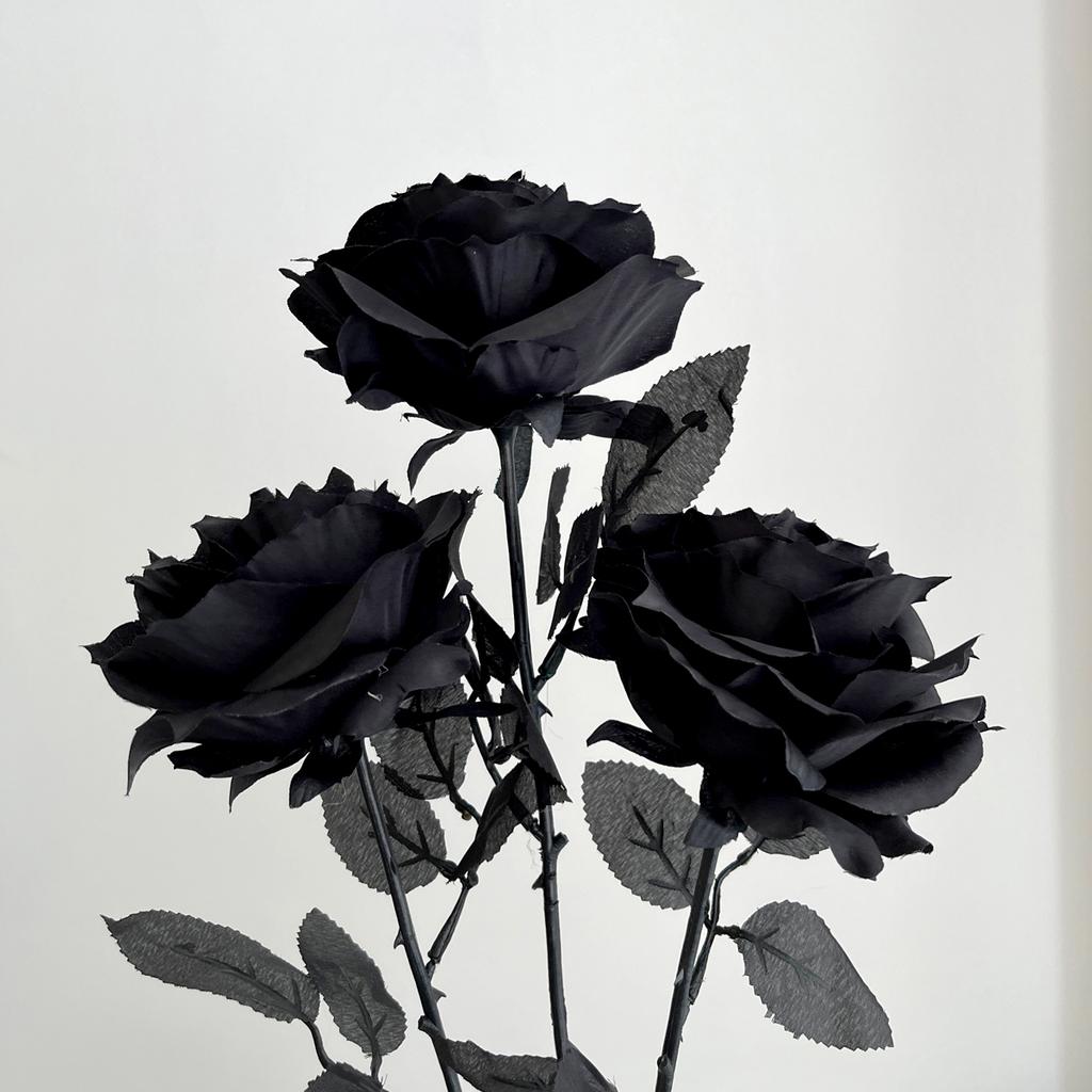 1pc Pure Black Rose Mock Bouquet Halloween Horror Gothic Dark Decor Immortal Flowers  Plastic Flowers