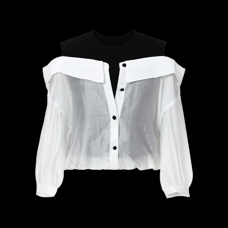 Women's Faux Two-Piece Patchwork Long Sleeve Knit Top