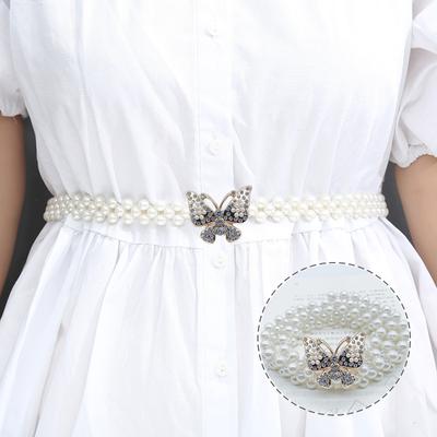 Dámský tenký pásek elastický elastický pas módní drahokamový temperamentní perlový řetízek v pase šaty dekorace korejská verze