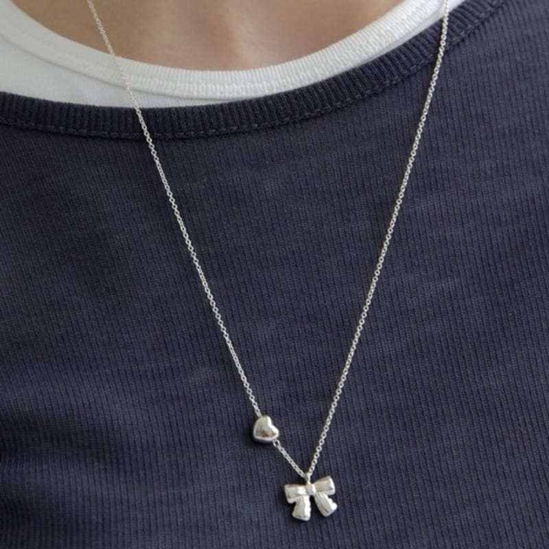 

me me Lace ribbon heart long necklace 50cm(+5cm)