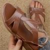 Módní sandály z pravé kůže, dámské boty, léto 2024, otevřená špička, střední podpatek, retro římské sandály, dámské boty na vysokých podpatcích