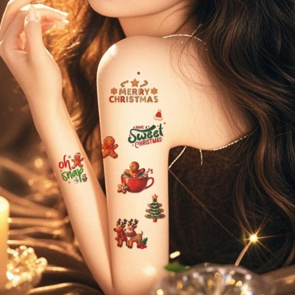 Tattoo Stickers Waterproof Women Lasting Cute Christmas Gingerbread Man Tattoo Stickers Tattoo Stickers