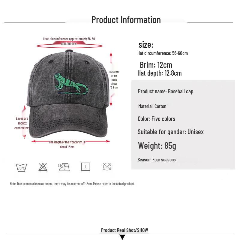 Retro Denim Washed Embroidery Lizard Baseball Cap with Curved Brim.
