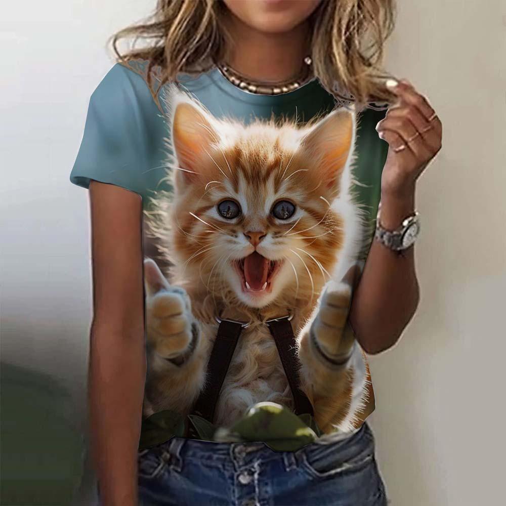 Camiseta de Mujer Animal Gato Lindo Estampada en 3D Camiseta Oversize Moda Verano Ropa Nueva para Mujer Y2k Tops Femeninos Camisetas de Chica