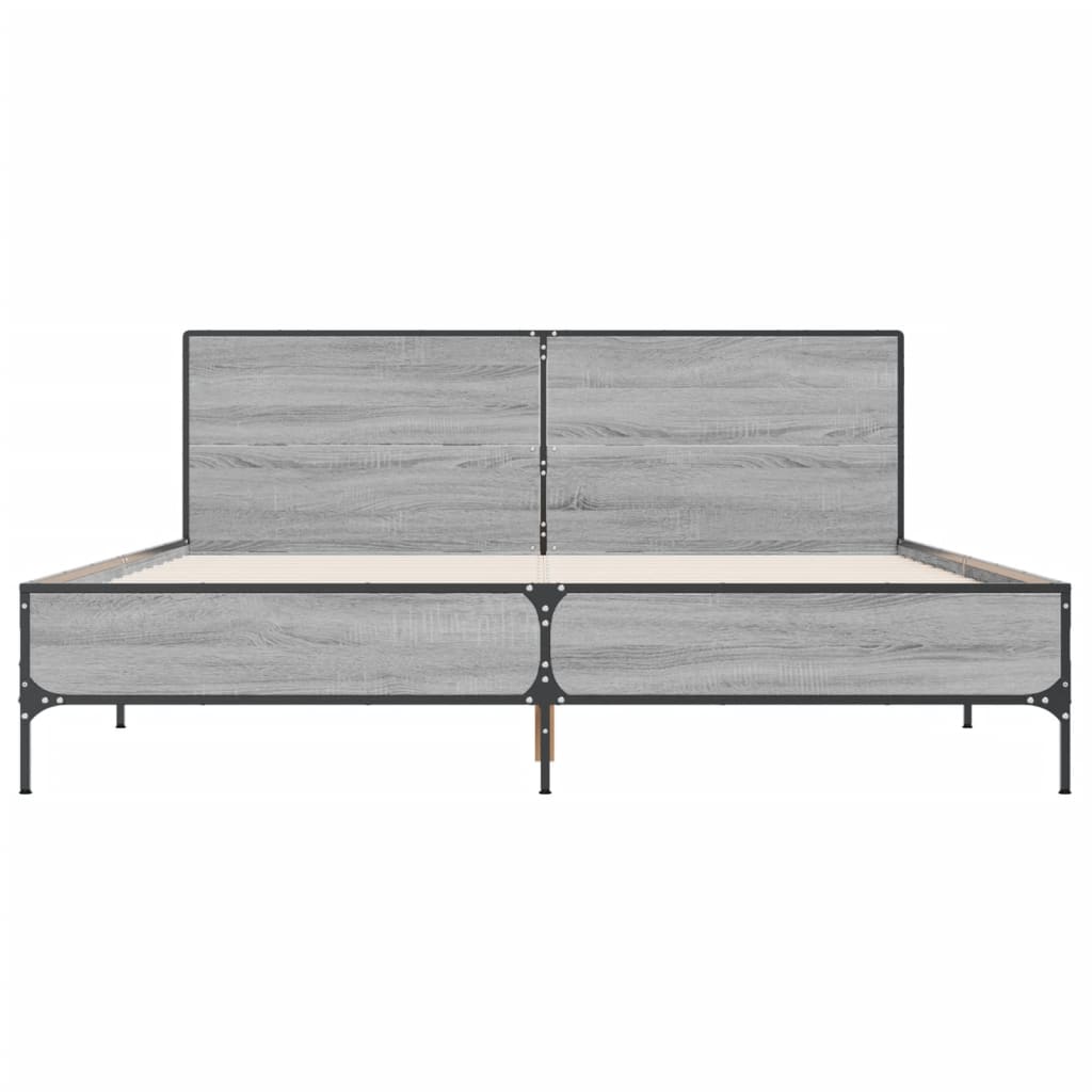 Bed Frame Grey Sonoma 120 x 190 cm Particleboard and Metal
