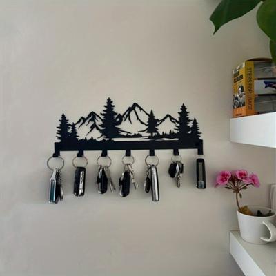 Metal Key Hanger Stand Ornamental Organizing Hooks with Mountain Forest Design Jackets Storage Wall Hooks Decorative Home Gift