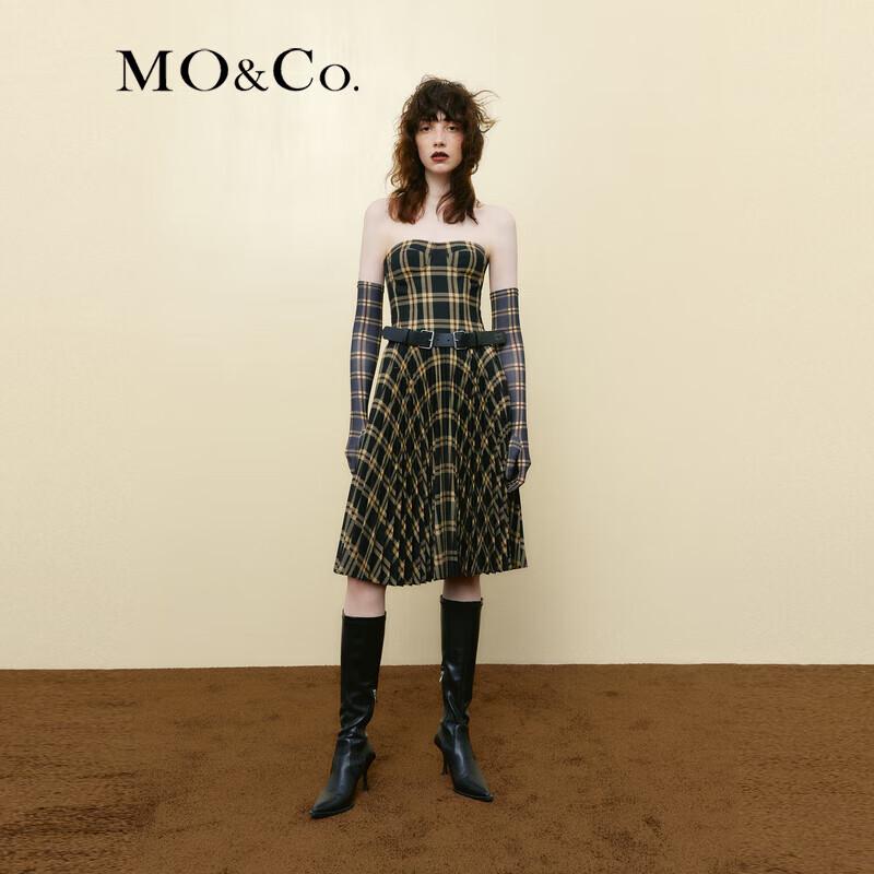 MO&Co. Pleated Plaid Boned Bustier Dress with Detachable Elements