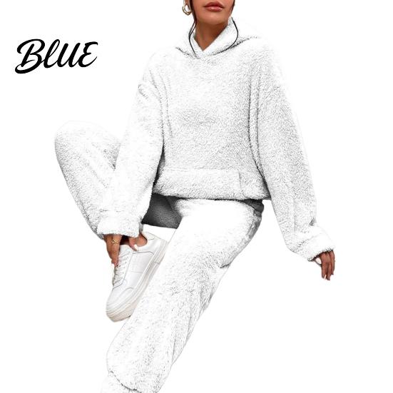 Stylish Women Loungewear Women's Fuzzy Fleece Pajamas Set Winter Plush Pullover Hoodies Texture And Pants Lounge Fluffy 2 Piece Sleepwear Hooded