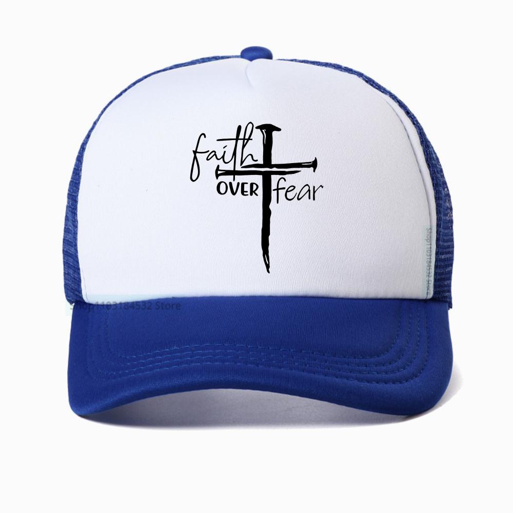 Unisexs Summer Fashion Casual Faith over Fear Letter Printed Baseball Cap Outdoor Breathable Mesh Trucker Hat Casquette