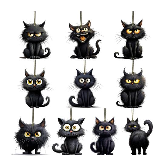 10/20Pcs Halloween Black Cat Hanging Decoration Indoor Outdoor Car Rearview