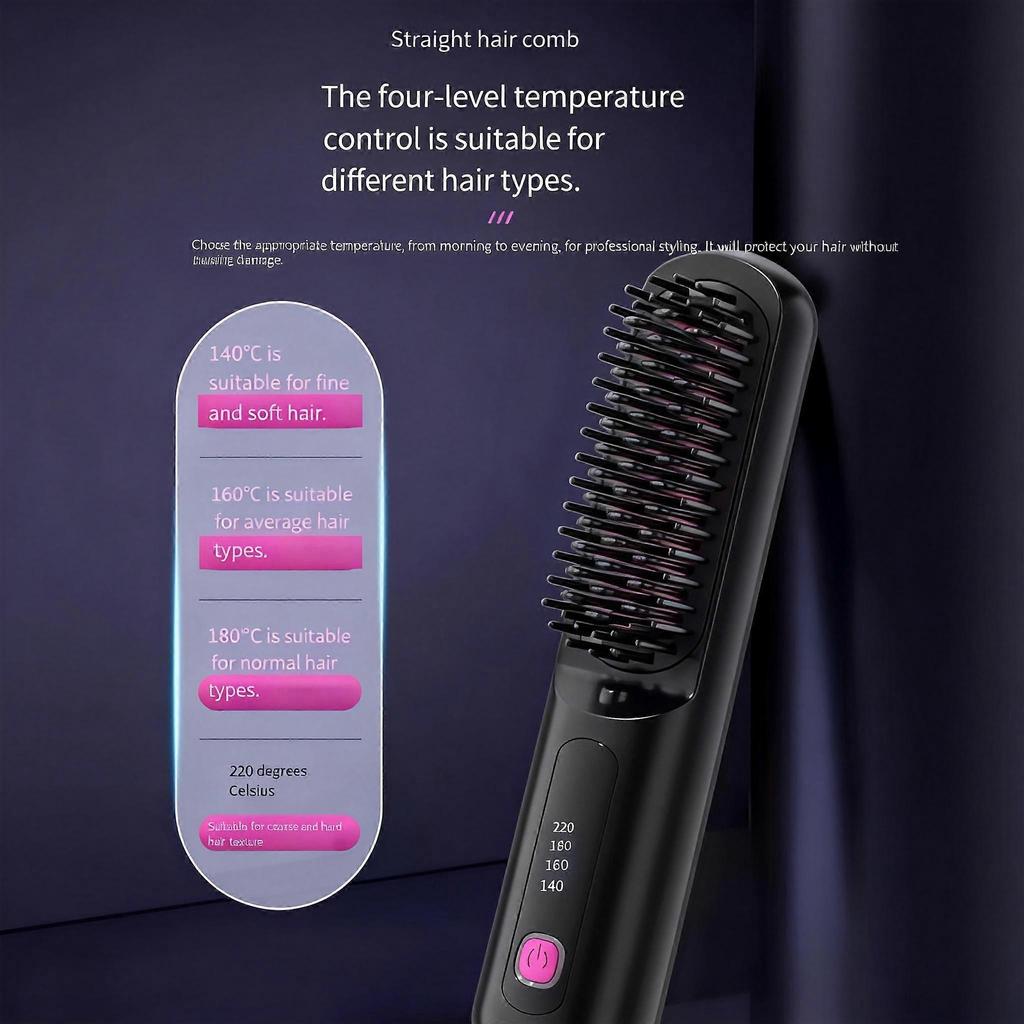 White Mini Wireless Hair Straightener Brush, Gobrush Pro Cordless Fast Heating for Effortless Hair Styling
