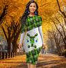Long Sleeve Waist Tight Office Slim Fit Cartoon Animals Printing Elegant Bodycon Dress