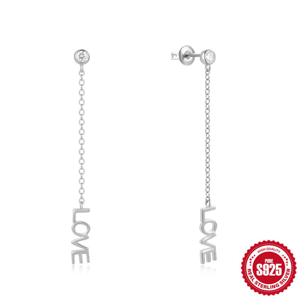 Fashion Jewelry 925 Sterling Silver Earrings Bowknot LOVE Drop Diamond Opal Long Tassel Chain Gold Plated Stud Earrings Women