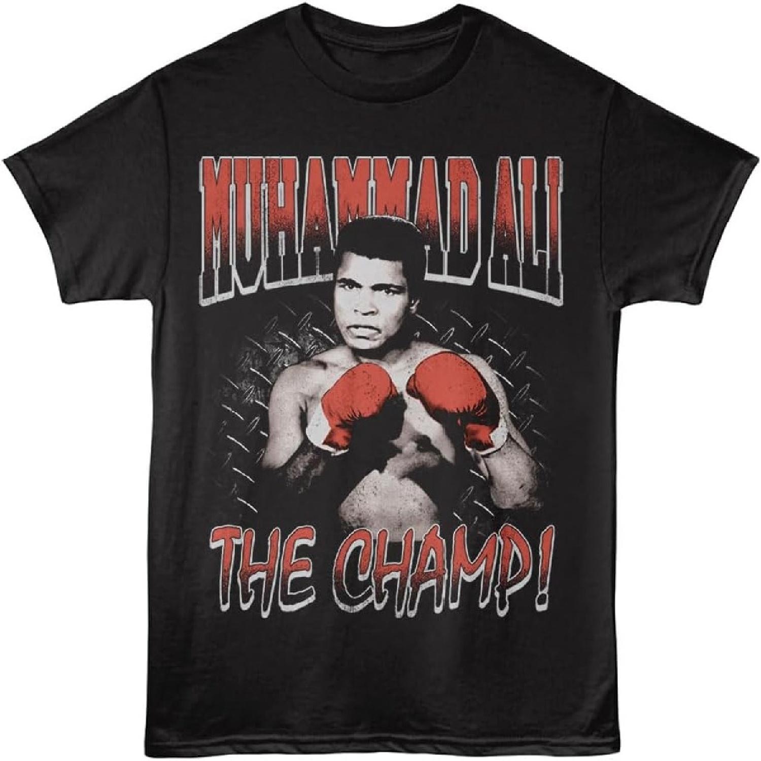 Muhammad Ali Champion Front & Back Print Black Graphic Crew Neck, Short Sleeve Tee - Vintage Style T Shirt for Men & Women S