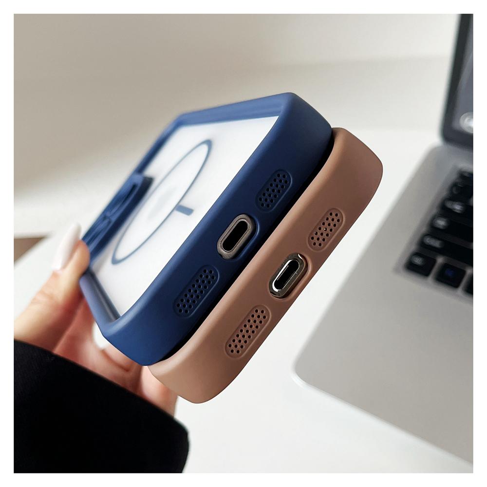 KEYSION Przezroczyste Matowe Magnetyczne Etui MagSafe do iPhone 15 16 Pro Max 16 Plus Silikon+PC Pogrubiona Ramka Odporne na Wstrząsy Pokrowiec na Telefon