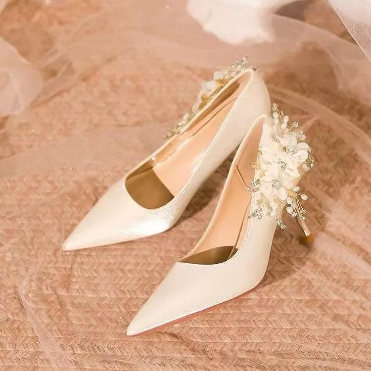 

Fashion Temperament Flower Stiletto Single Shoes Autumn New Pointed Toe Shallow Suede Slip Non-slip High Heels 34