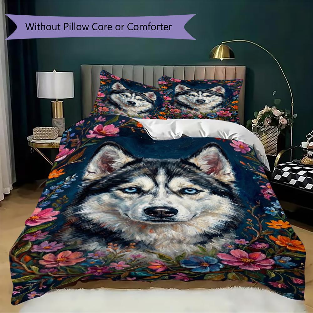 Set Copripiumino con Fantasia di Cani Husky Copripiumino Federa Decorazione per la Casa Regalo di Compleanno (1 * copripiumino + 2 * federe senza imbottitura)65