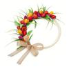 Front Door Wreath Hanging Decor Simulated Flower with Wooden Beads Holiday Spring Home Decoration Red Yellow Purple