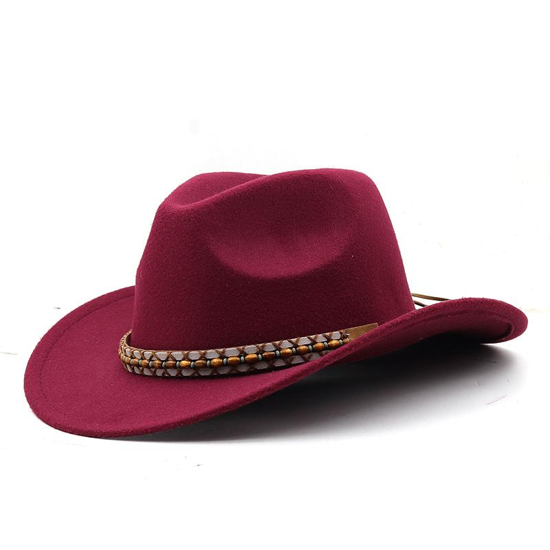 European and American popular belt buckle big edge curling top hat, western cowboy hat, woolen felt hat, jazz hat felt hat