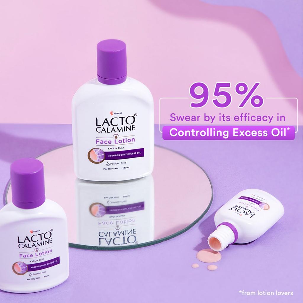 Lacto Calamine Face Lotion Oily Skin Control 120ml Daily Moisturizer With Kaolin Clay Zinc Oxide Glycerine Absorbs Excess Oil  Pack of 2