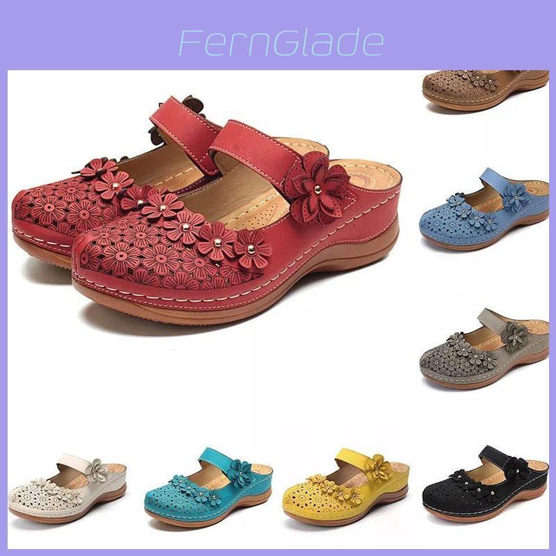 Women Summer Open Toe Floral Beach Walking Slip-on Sandals With Wedge Heel**