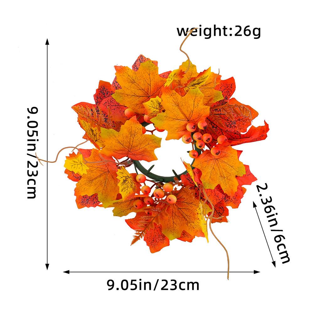 ABS Fall Candle Rings Wreaths Artificial Maple Leaf Candle Garland With Berries Rose For Autumn Halloween Party Table Decor