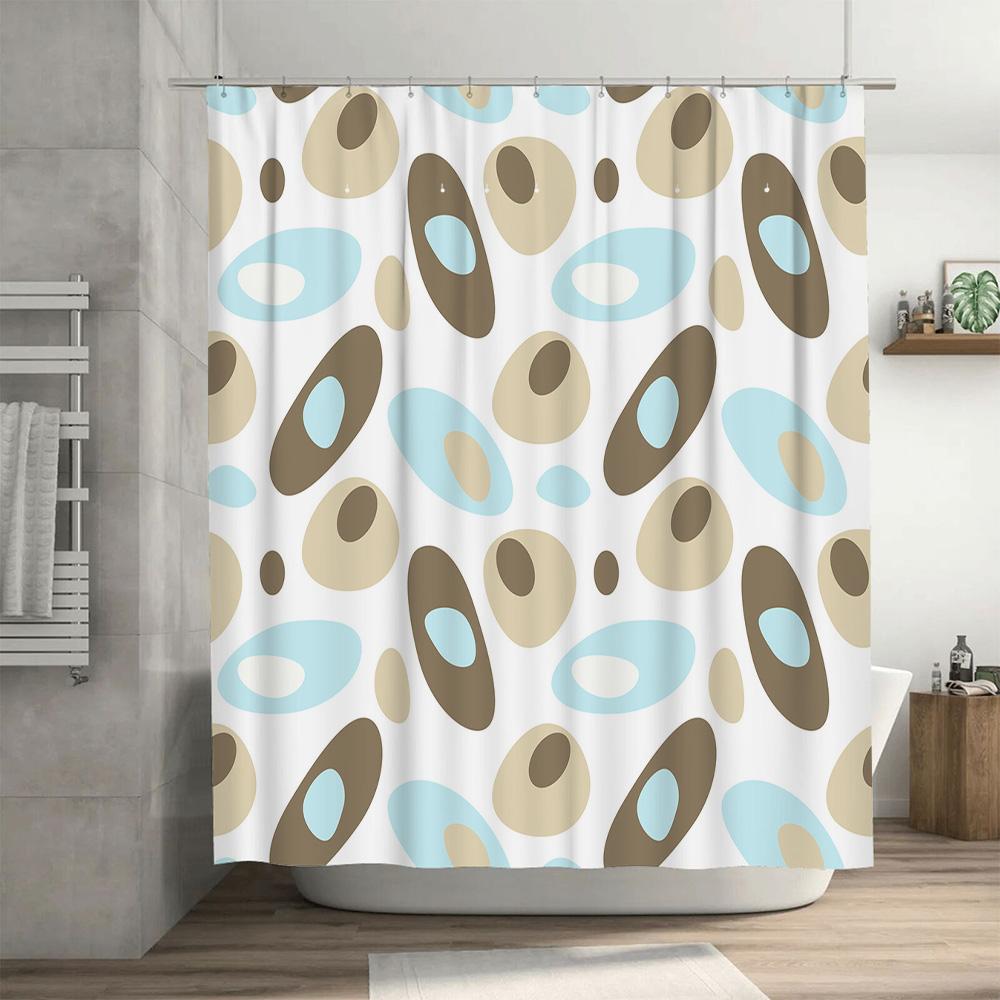 Blue Brown Oval Pattern Shower Curtain Modern Bathroom Decor For Home Bathing Room Waterproof Fabric With Hooks Various Sizes Av