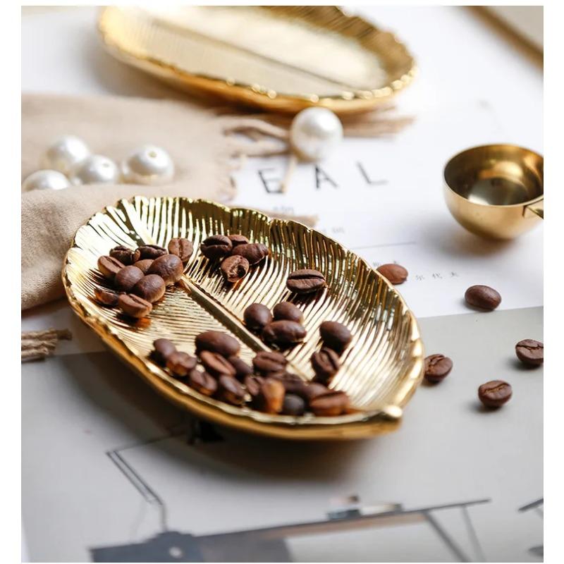 Ceramic Leaves Plate Tree Leaf Jewelry Snacks Dessert Silver Storage Tray Rose Gold Ceramics Jewelry Enamel Trinket Dish
