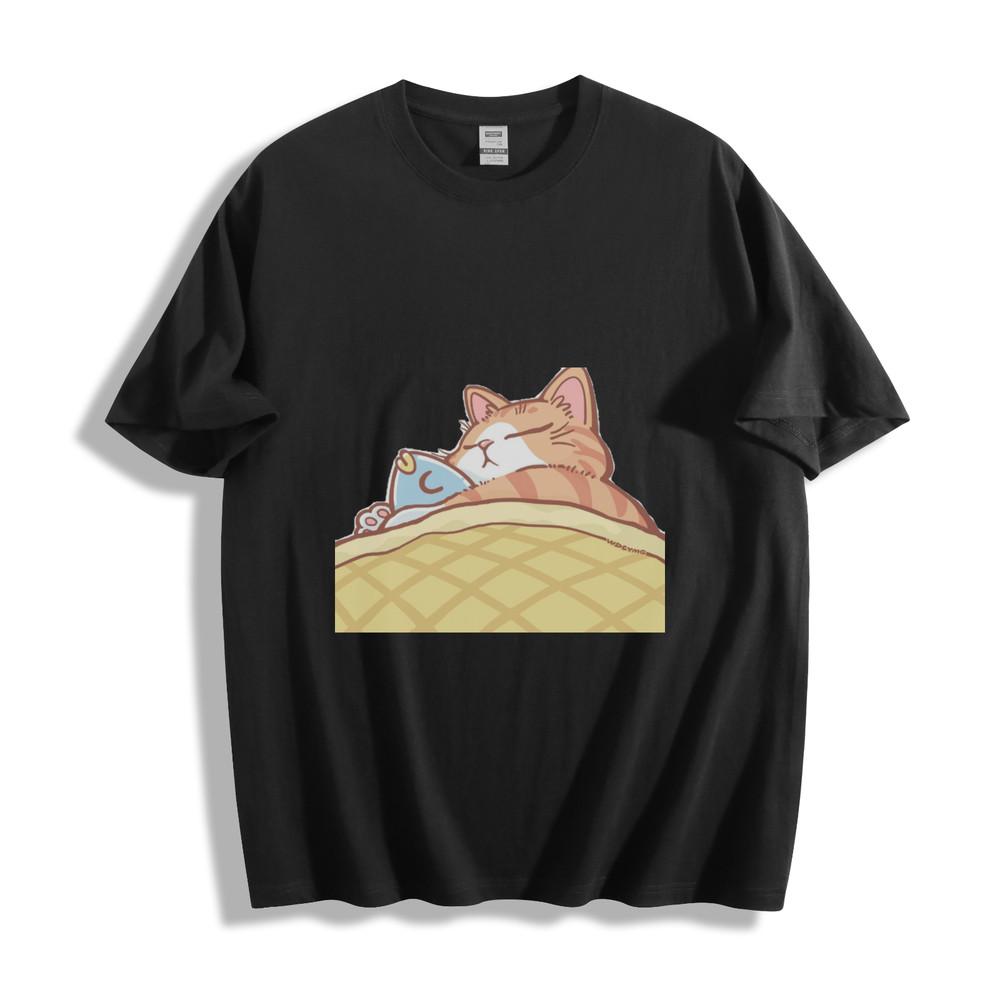 Cozy Cat Nap T-Shirt - Sleeping Kitty with Fish Design Unisex Tee