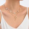 New Style Multi-layer Faux Pearl Necklace with a Stainless Steel Bow Pendant for Women 