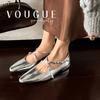 Niche Light Luxury~ 2025 Spring New Sheepskin Low Heel Light Mouth Single Shoes Cross Strap Silver Rhinestone Mary Jane Shoes