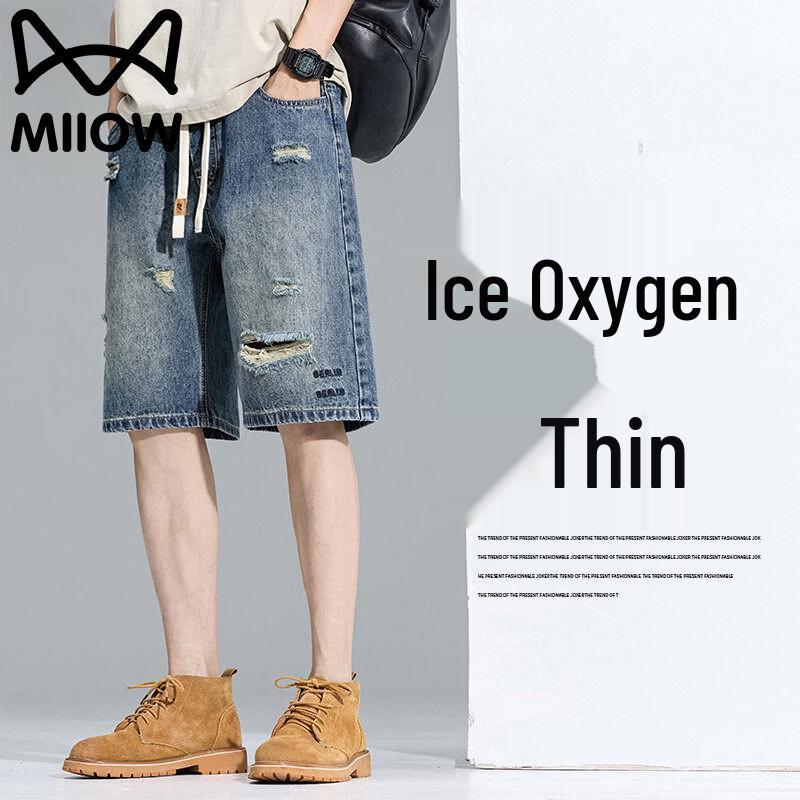 

Mao Ren Men s Retro Blue Summer Denim Shorts XL
